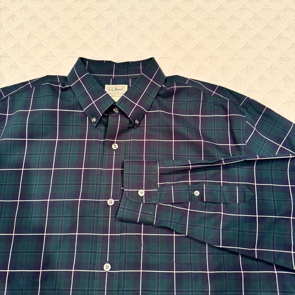 L.L. Bean Traditional Fit Cotton Blue Green Plaid Tartan Button Down Shirt Sz L - Picture 15 of 16